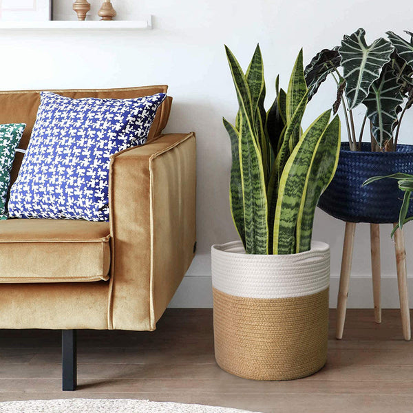 Woven Cotton Rope Flower Basket, Flower Basin Surface And Indoor Flower Basket