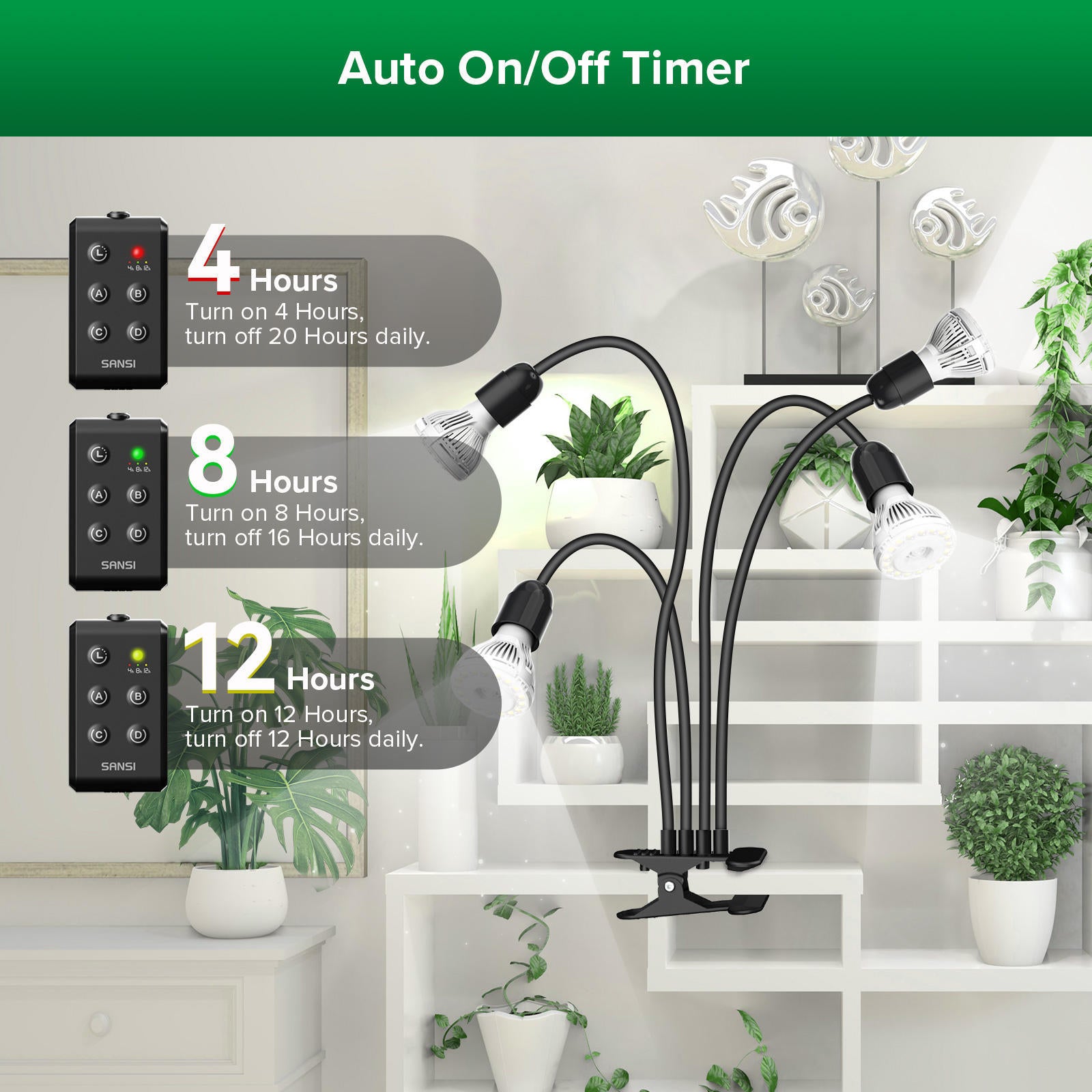 LED Grow Lights For Indoor PlantsTime Set 600W Full Spectrum Gooseneck Clip Plant Grow Light Plant Light With Timer