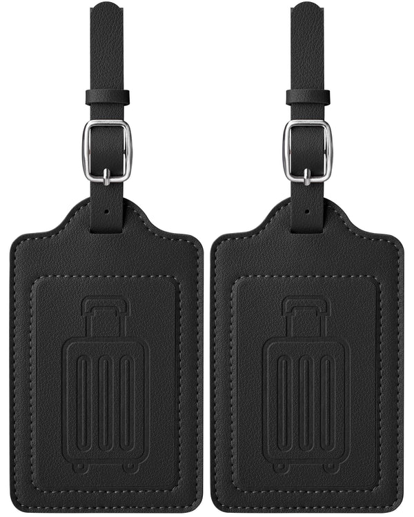 Teskyer Leather Luggage Tags for Suitcases TSA Approved Luggage Tag with Privacy Protect Flap Cover 2 Pack Black