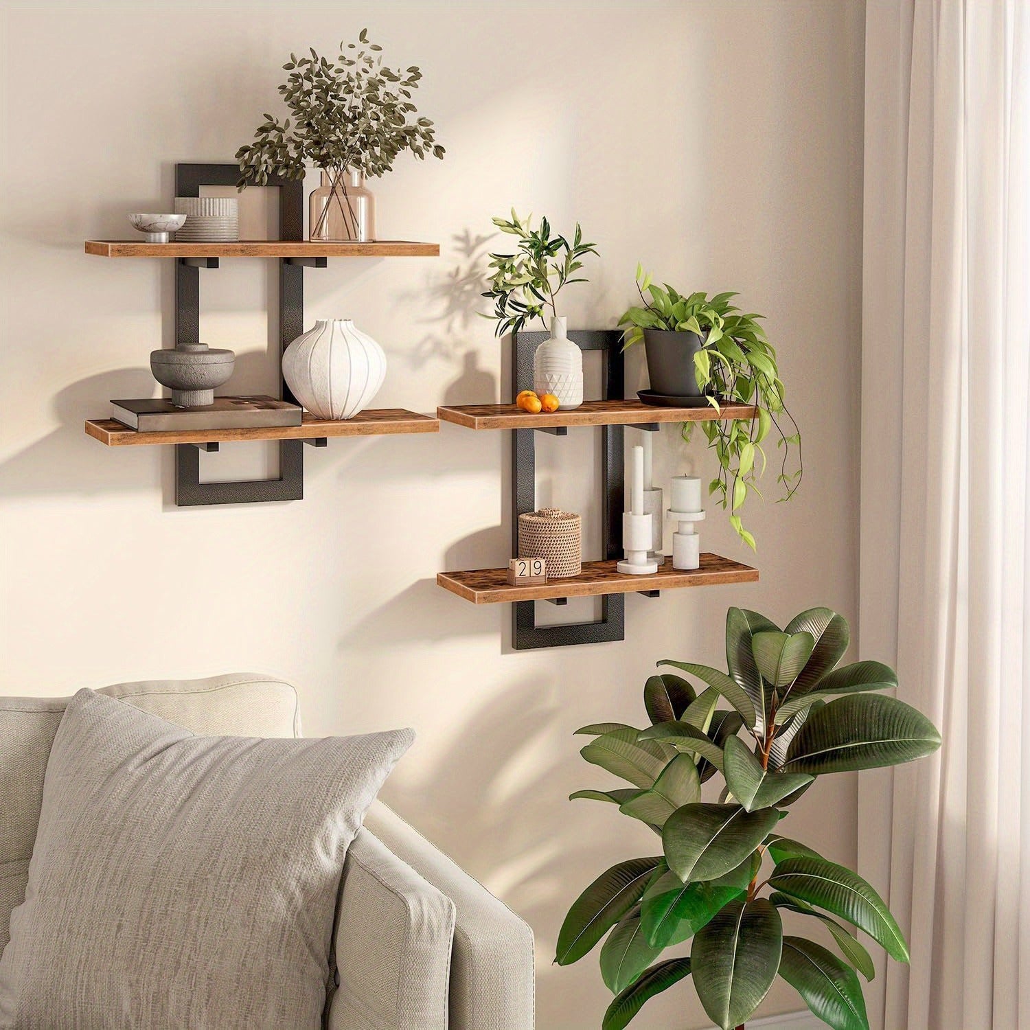 Two-piece Set, Brown, Double-layer Shelf
