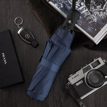 Paraguas plegable automático de goma negra de doble propósito resistente a los rayos UV