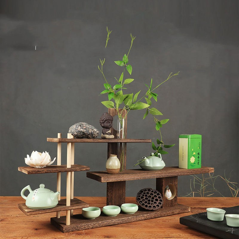 Chinese Style Solid Wood Kung Fu Tea Cup Storage Rack