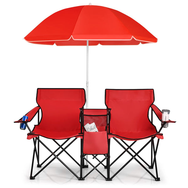 Goplus Twin Outdoor Loveseat with Adjustable Umbrella
