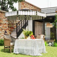 Sombrilla de patio de 2,7 m, para exteriores, con ventilación, de 2 niveles y manivela de 8 varillas, inclinable para porche, terraza, jardín y piscina, color gris claro