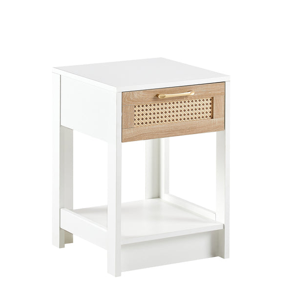 Rattan End Table With Drawer Modern Nightstand Side Table For Living Room
