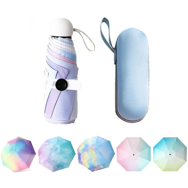Aikelai Travel Mini Umbrella with Case 8 Ribs Folding Small Umbrella for Kids/Adult Compact Portable Umbrella for Sun and Rain Windproof Sun Protection (rainbow)