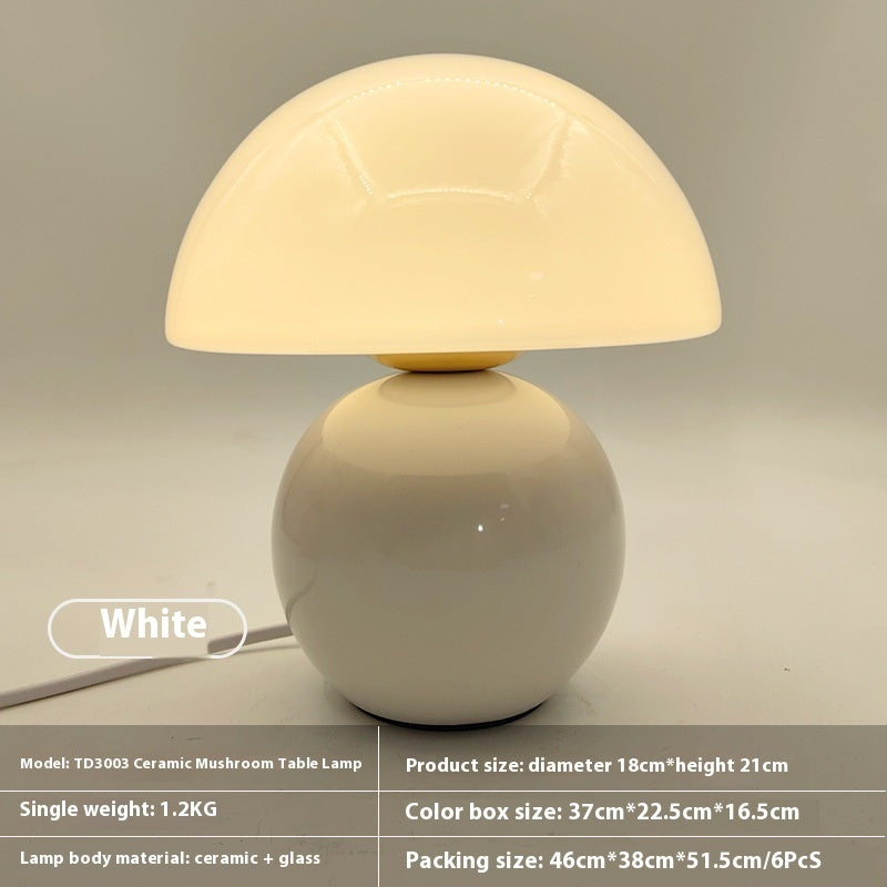 Nordic Cream Ceramic Mushroom Table Lamp Decoration