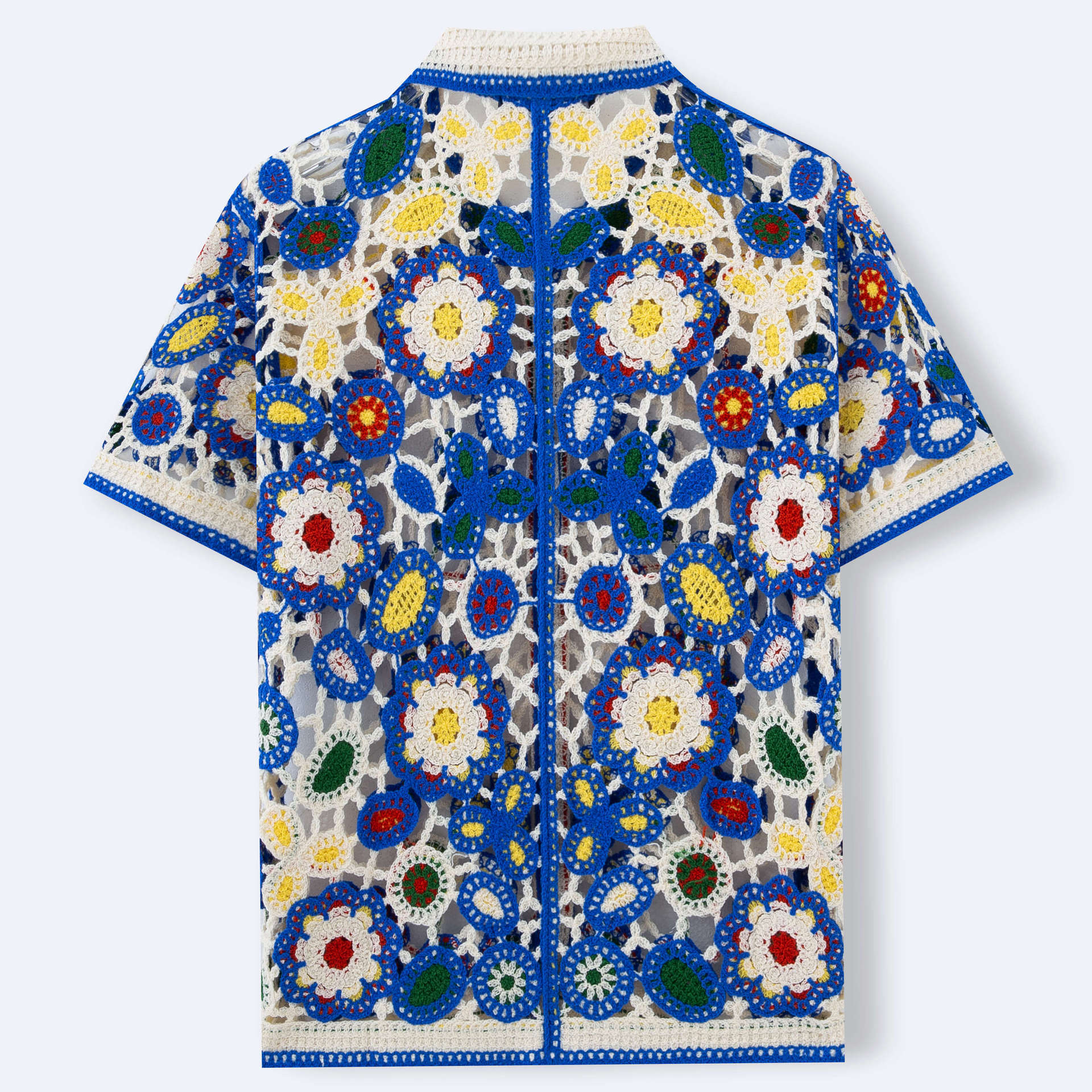 Ethnic Style Crochet Knitted Shirt Short Sleeved