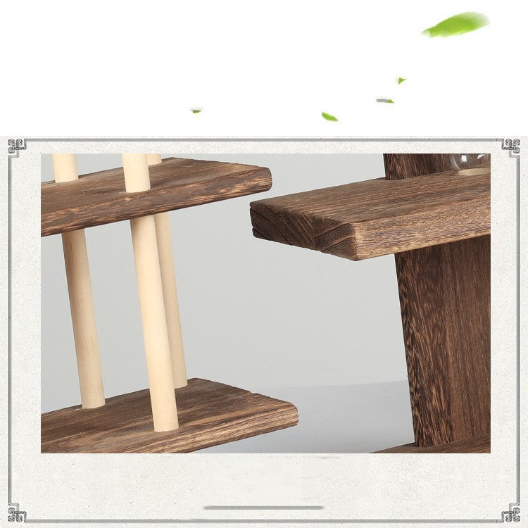 Chinese Style Solid Wood Kung Fu Tea Cup Storage Rack