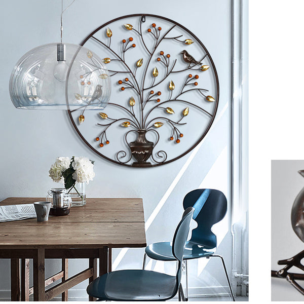 Escultura de hierro y metal con diseño de árbol de la vida marrón para colgar en la pared
