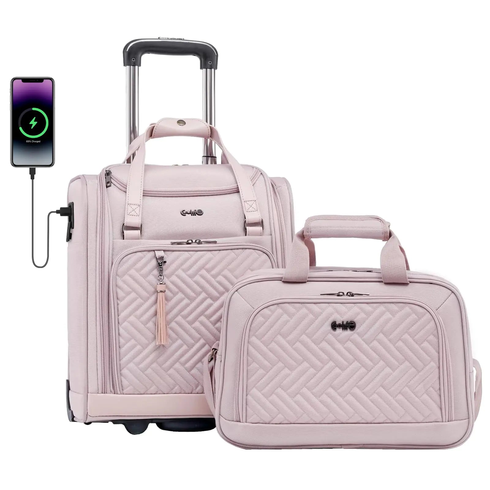 Coolife Luggage Carry On Luggage Underseat Luggage Suitcase Softside Wheeled Luggage Lightweight Rolling Travel Bag Underseater (Pink Carry-On 16-Inch)